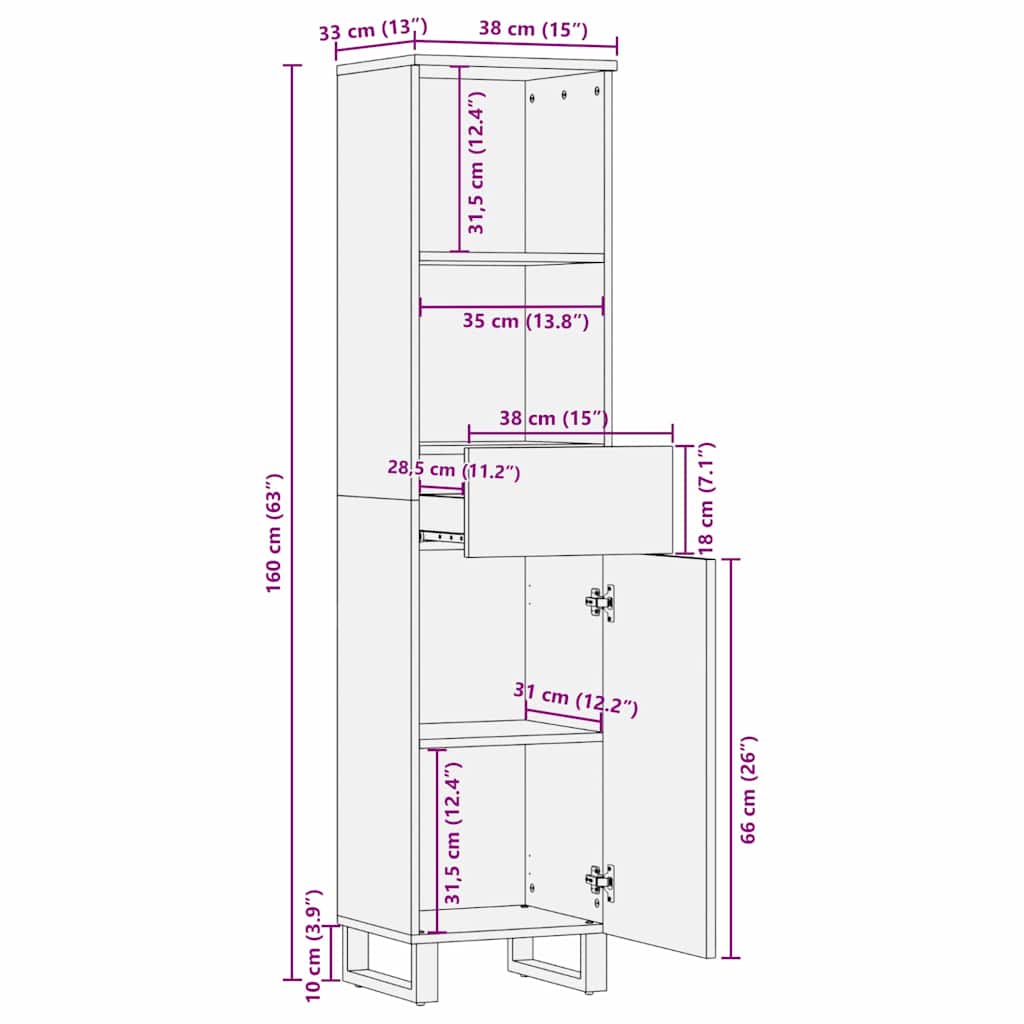 Ντουλάπα Νιπτήρα Mπάνιου με ράφι Καρυδιά 38 x 33 x 160 εκ.