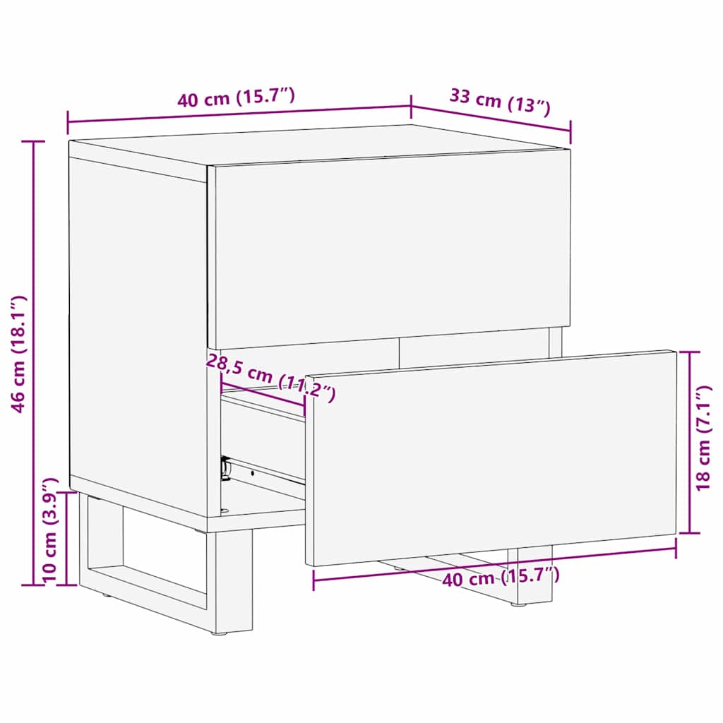 Κομοδίνο με συρτάρι Φυσικό 40 x 33 x 46 εκ. Στερεό ξύλο μάνγκο - Pakobazaar