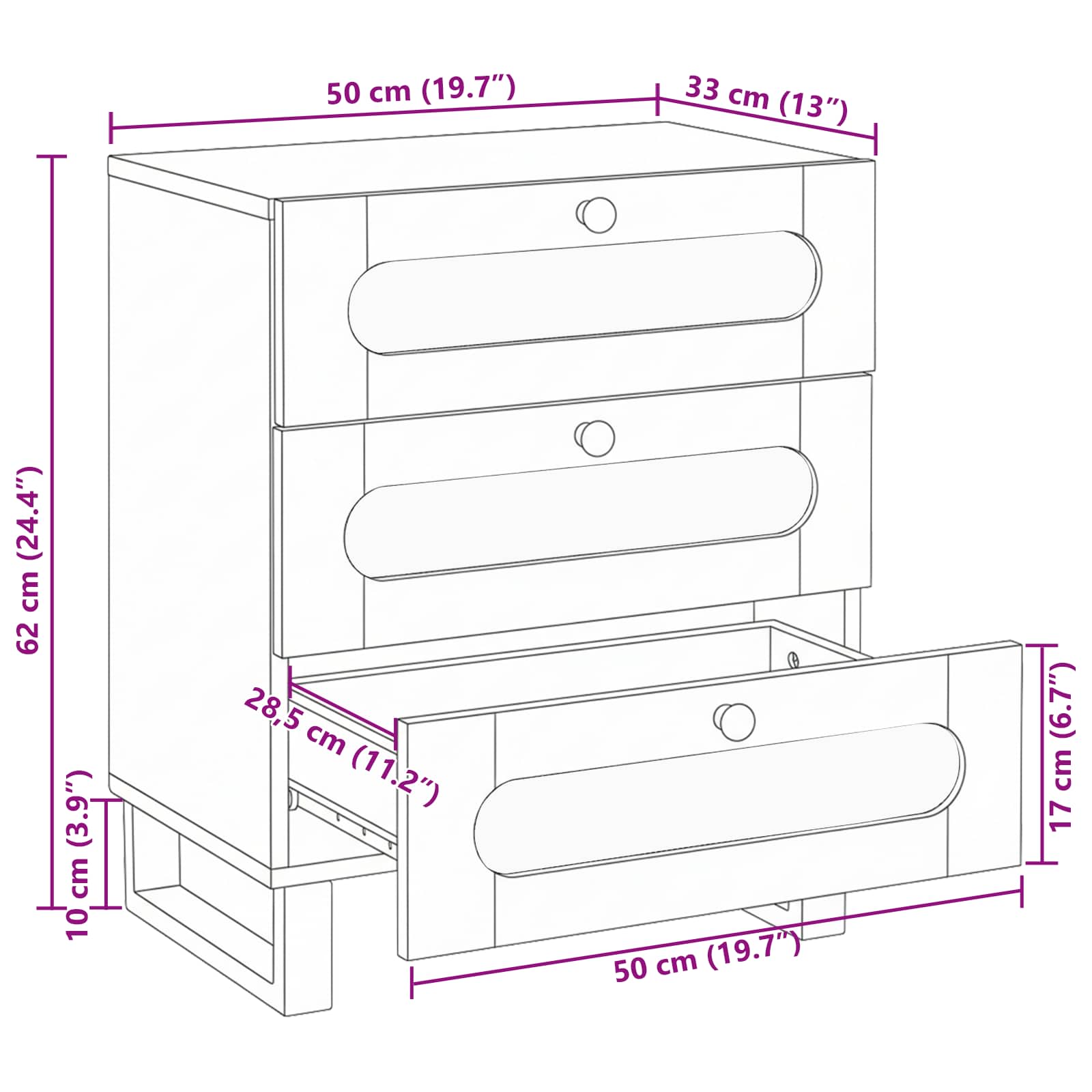 Κομοδίνο με συρτάρι Φυσικό 50 x 33 x 62 εκ. Στερεό ξύλο μάνγκο - Pakobazaar