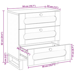Κομοδίνο με συρτάρι Φυσικό 50 x 33 x 62 εκ. Στερεό ξύλο μάνγκο - Pakobazaar