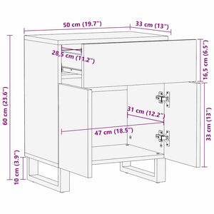 Κομοδίνο με συρτάρι Φυσικό 50 x 33 x 60 εκ Στερεό ξύλο μάνγκο