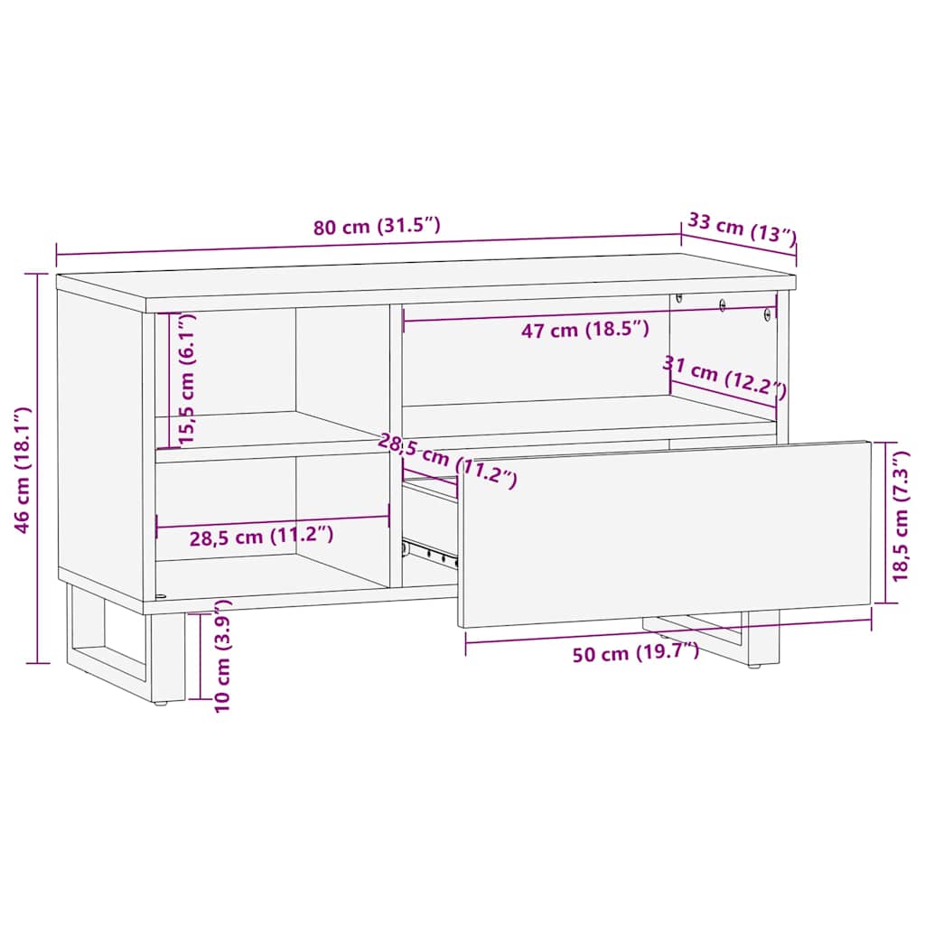 Ντουλάπι TV με συρτάρι Καφέ 80 x 33 x 46 εκ Στερεό ξύλο μάνγκο