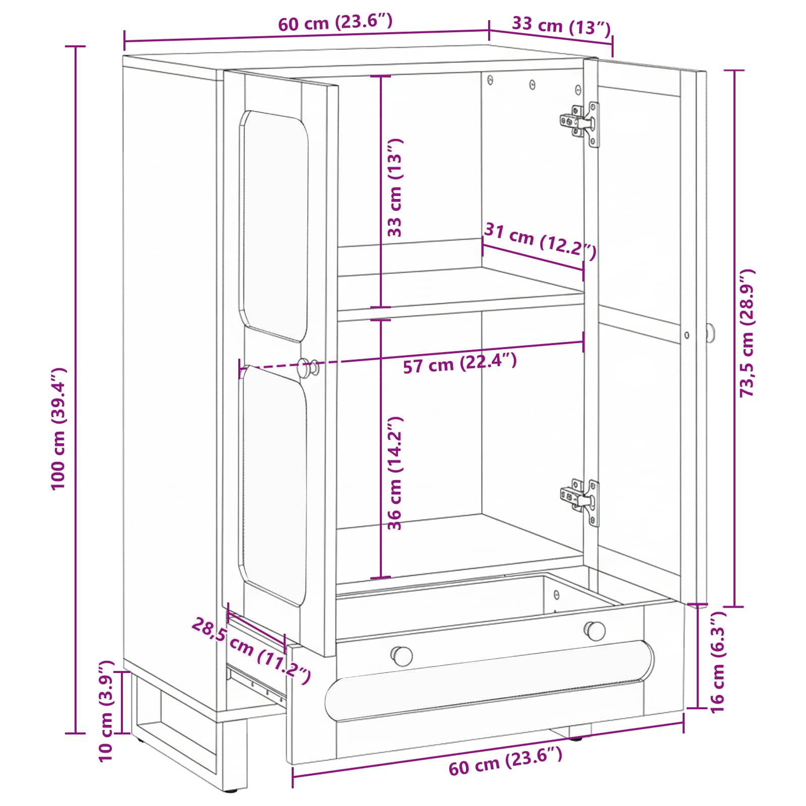Highboard με συρτάρι Καφέ 40 x 33 x 110 εκ Στερεό ξύλο μάνγκο - Pakobazaar