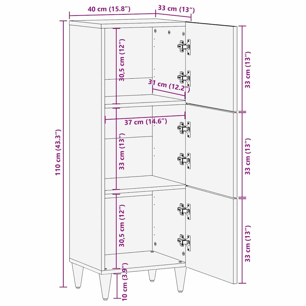 Highboard Ανοιχτό καφέ 40 x 33 x 110 εκ Μασίφ ξύλο μάνγκο - Pakobazaar