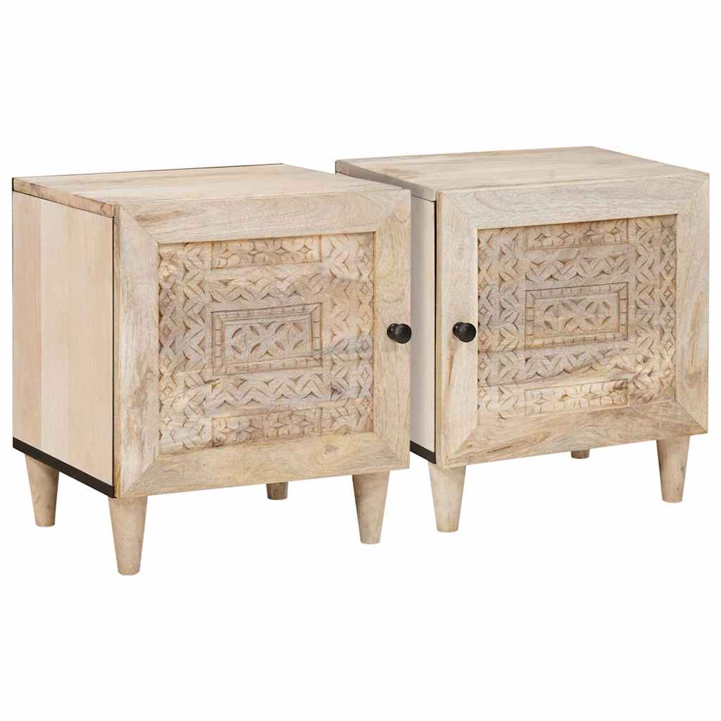 Κομοδίνο 2 pcs Μπεζ 40 x 33 x 46 εκ. Μασίφ ξύλο ακακίας - Pakobazaar