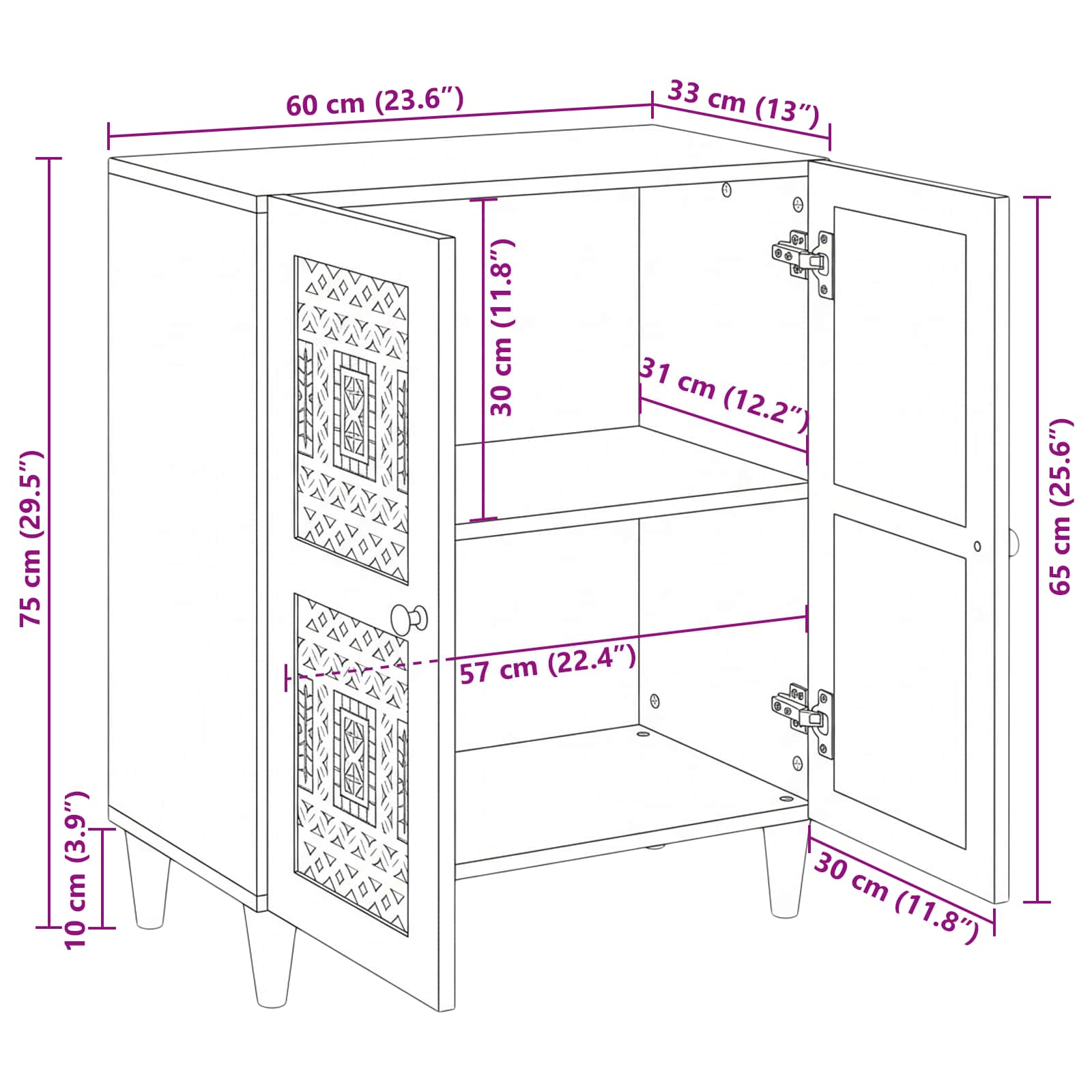 Πλαϊνό γραφείο Λευκό 60 x 33 x 75 cm Μασίφ ξύλο μάνγκο - Pakobazaar