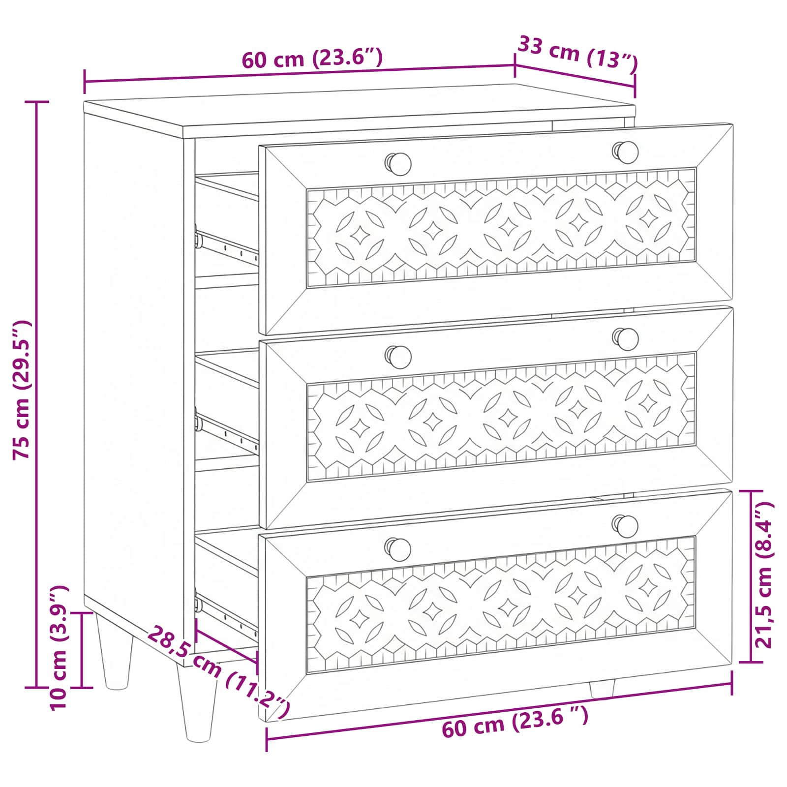 Πλαϊνό γραφείο Λευκό 60 x 33 x 75 cm Μασίφ ξύλο μάνγκο - Pakobazaar