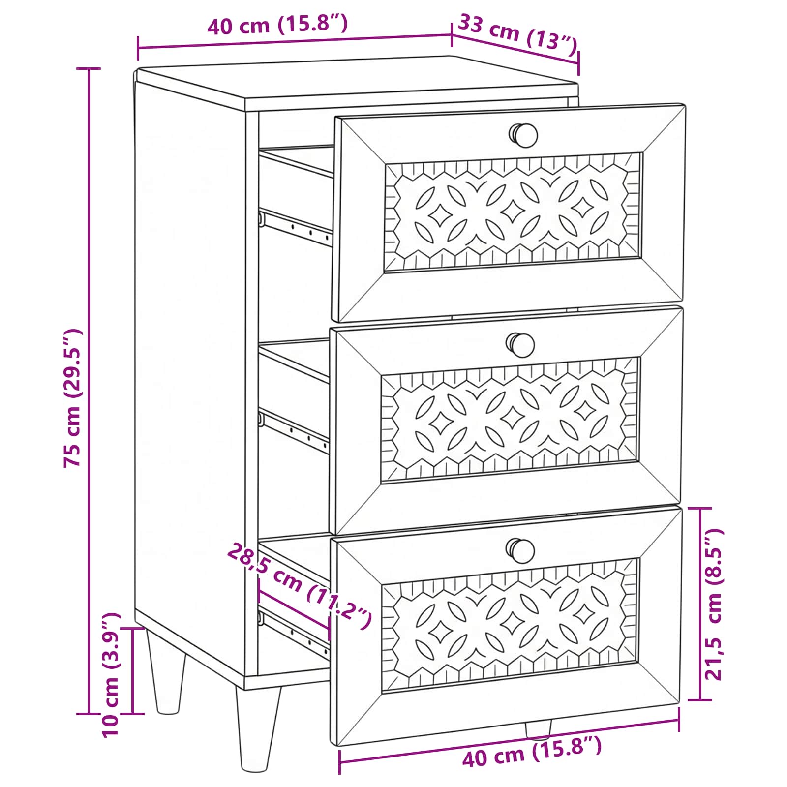 Πλαϊνό γραφείο με συρτάρι Λευκό 33.5 x 40 x 75 εκ - Pakobazaar