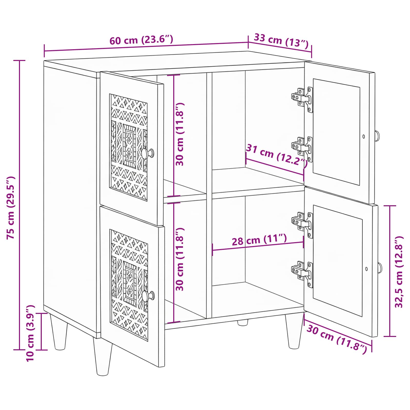 Πλαϊνό γραφείο Λευκό 33.5 x 60 x 75 εκ - Pakobazaar