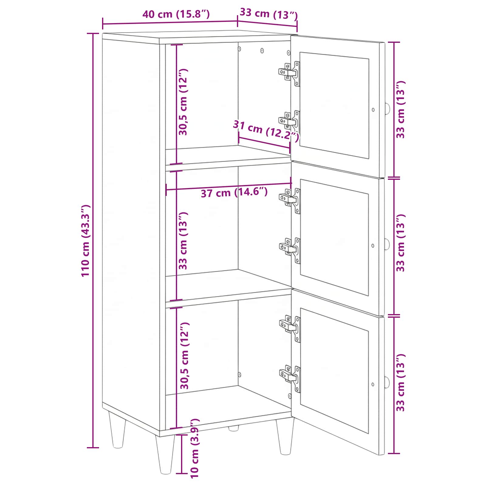 Highboard Λευκό 40 x 33 x 110 εκ Μασίφ ξύλο μάνγκο - Pakobazaar