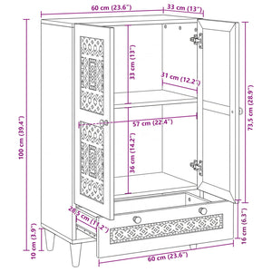 Highboard Λευκό 60 x 33 x 100 εκ. Μασίφ ξύλο μάνγκο - Pakobazaar