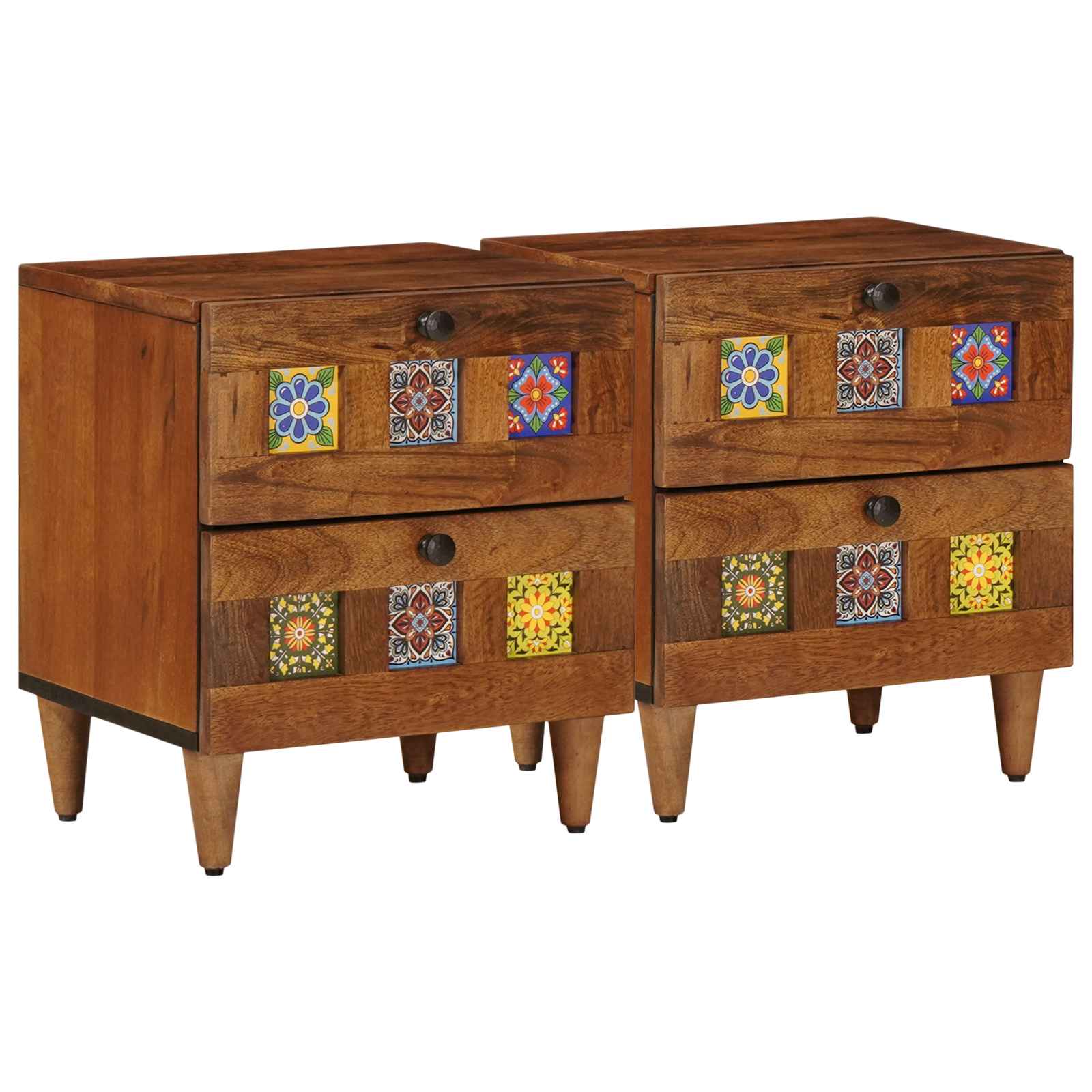 Κομοδίνο 2 pcs Καφέ 40 x 33 x 46 εκ. Στερεό ξύλο μάνγκο - Pakobazaar