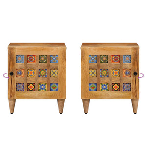 Κομοδίνο 2 pcs Φυσικό 40 x 33,5 x 46 εκ Στερεό ξύλο μάνγκο - Pakobazaar