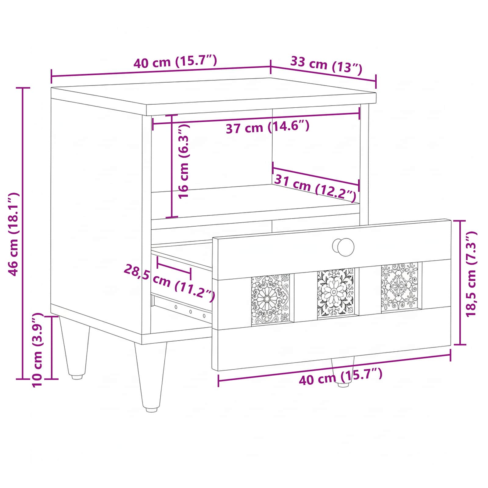 Κομοδίνο 2 pcs Φυσικό 40 x 33 x 46 εκ. Στερεό ξύλο μάνγκο - Pakobazaar