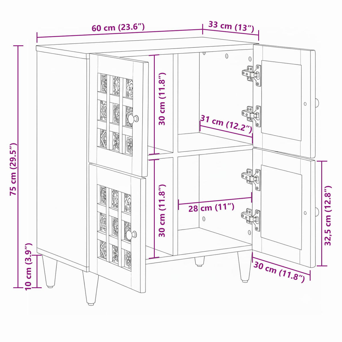 Πλαϊνό γραφείο Φυσικό 60 x 33 x 75 cm Στερεό ξύλο μάνγκο