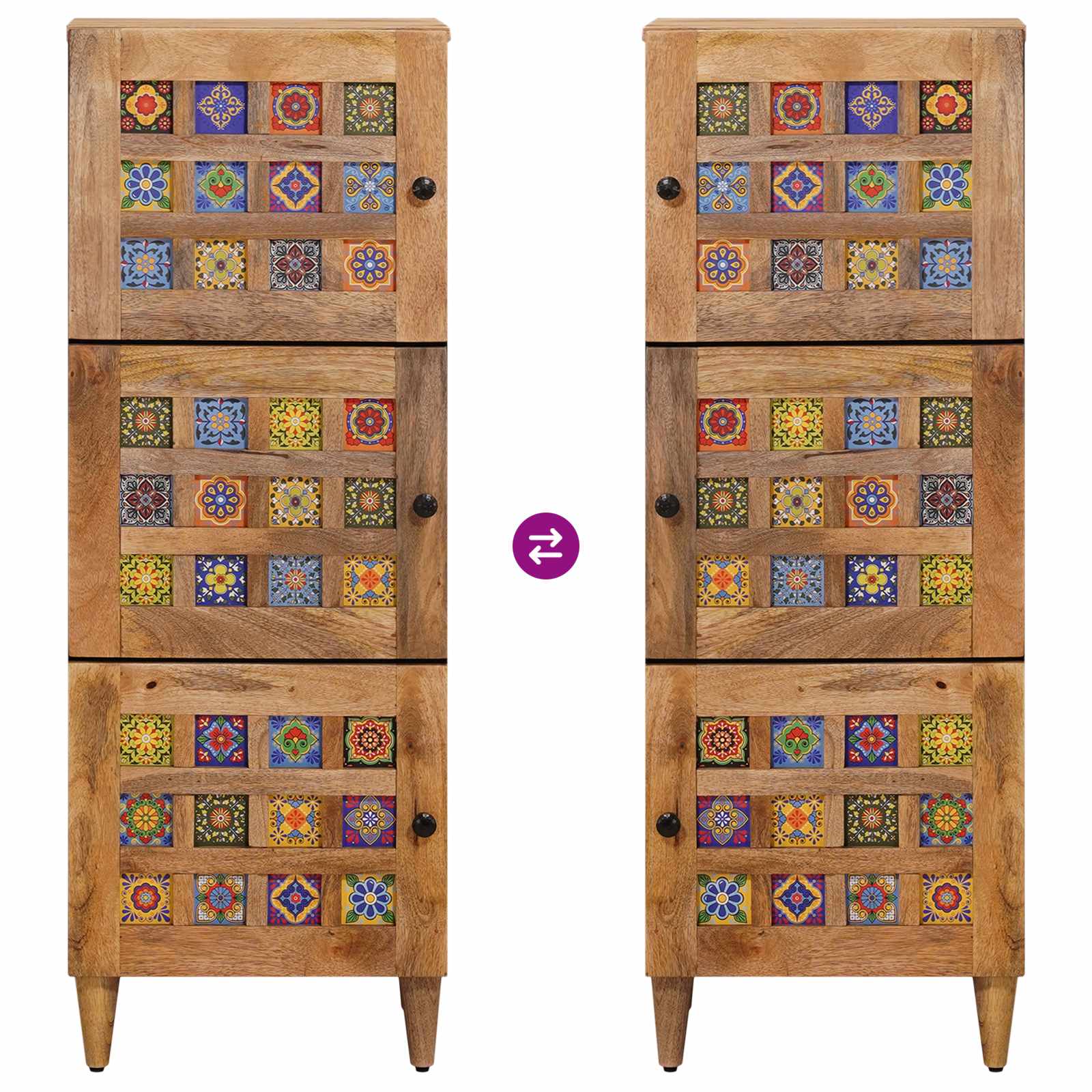 Highboard με πόρτα Φυσικό 40 x 33 x 110 εκ Στερεό ξύλο μάνγκο - Pakobazaar