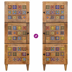 Highboard με πόρτα Φυσικό 40 x 33 x 110 εκ Στερεό ξύλο μάνγκο - Pakobazaar