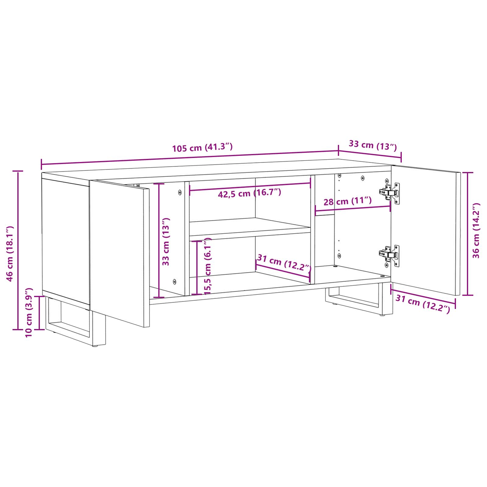Ντουλάπι TV Καφέ 105 x 33 x 46 εκ. Στερεό ξύλο μάνγκο