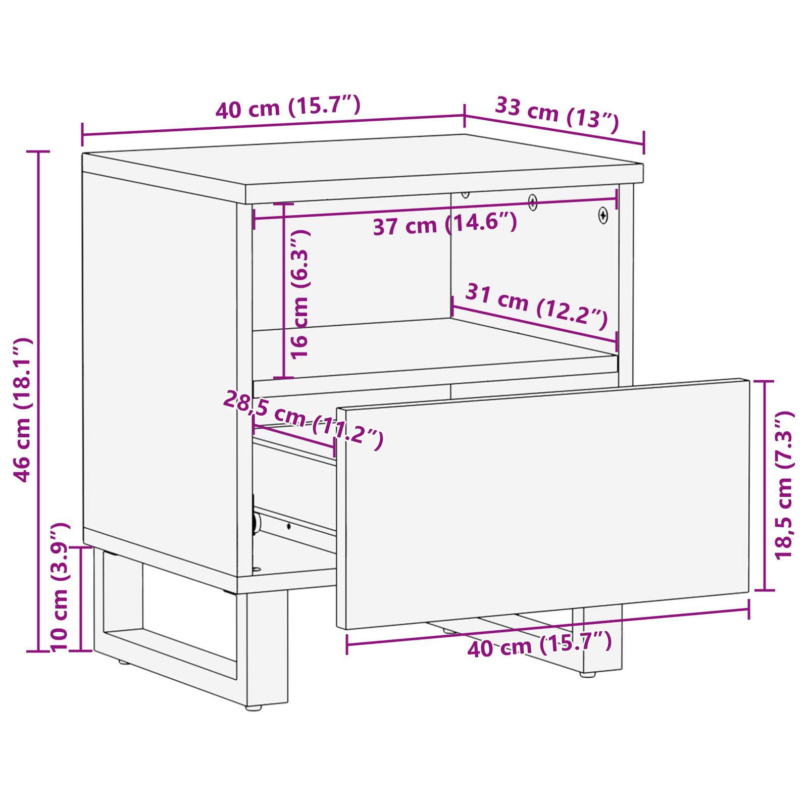 Κρεβατοκάμαρα Καφέ 40 x 33 x 46 εκ. Στερεό ξύλο μάνγκο