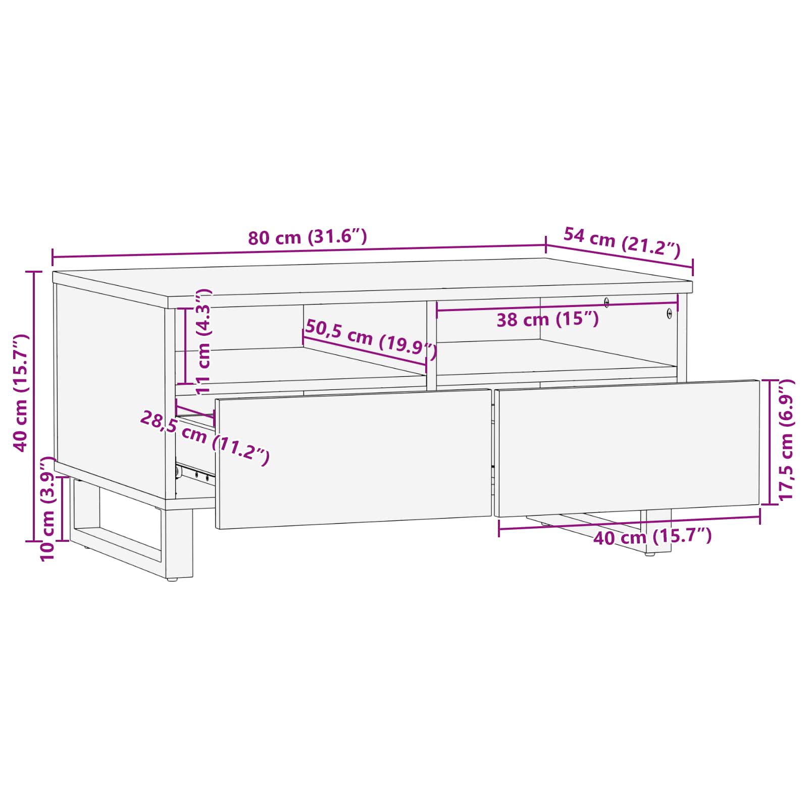 Τραπεζάκι σαλονιού Καφέ 80 x 54 x 40 εκ Στερεό ξύλο μάνγκο - Pakobazaar
