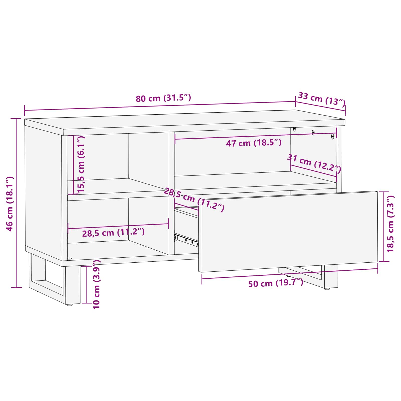 Ντουλάπι TV με συρτάρι Καφέ 80 x 33 x 46 εκ Στερεό ξύλο μάνγκο - Pakobazaar