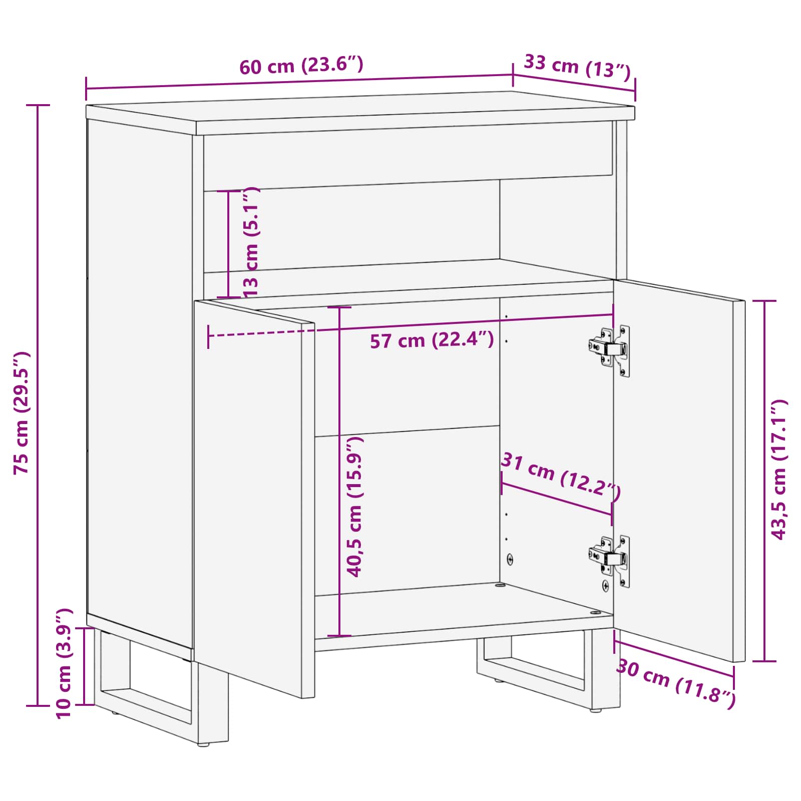Βοηθητικό ντουλάπι Καφέ 60 x 33 x 75 cm Στερεό ξύλο μάνγκο - Pakobazaar