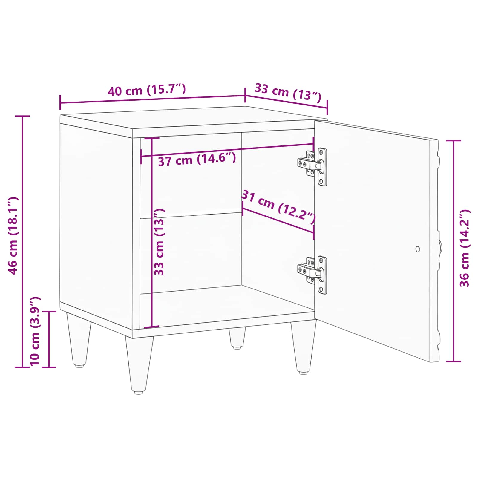 Κομοδίνο Καφέ 40 x 33,5 x 46 εκ Στερεό ξύλο μάνγκο - Pakobazaar