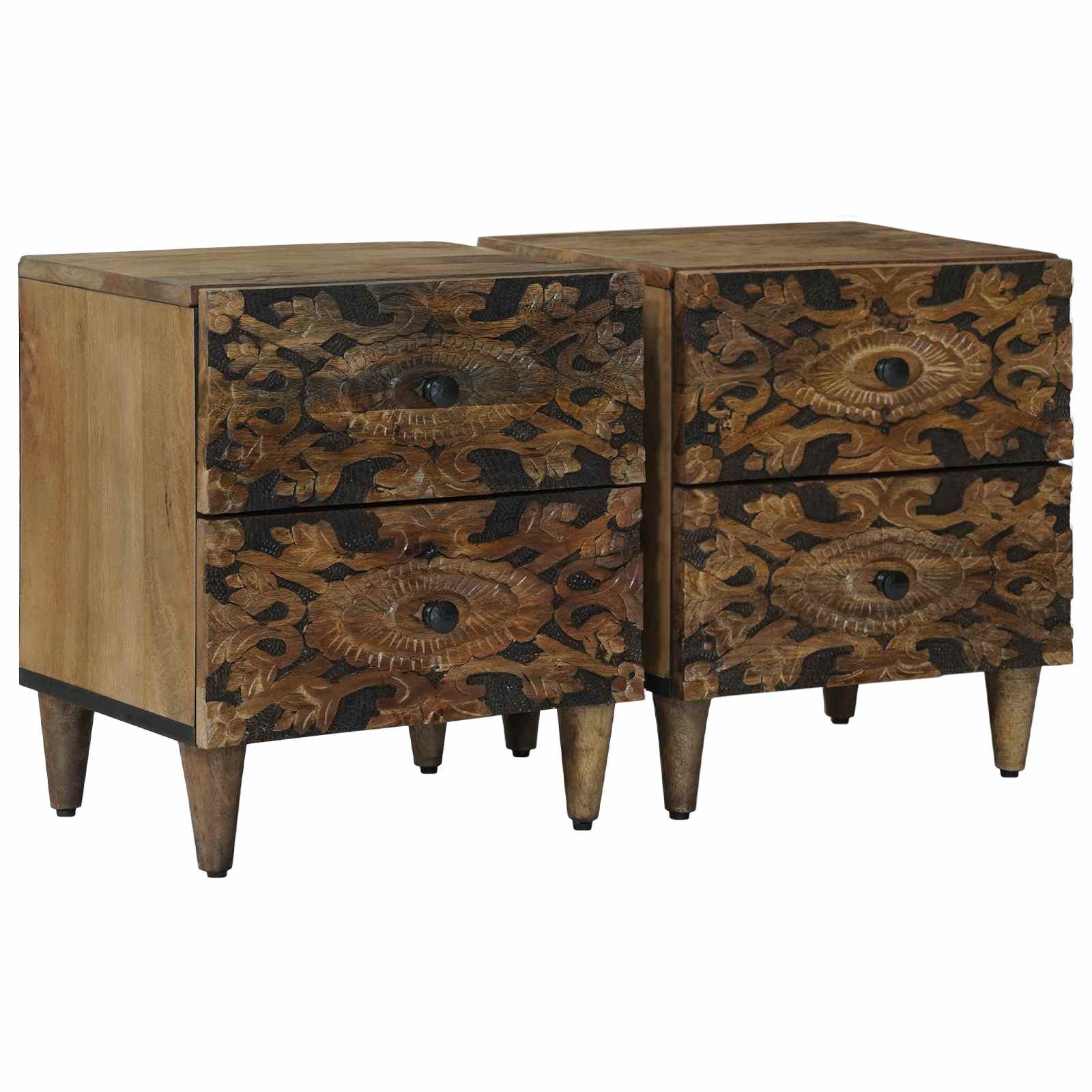 Κομοδίνο 2 pcs Καφέ 40 x 33,5 x 46 εκ Στερεό ξύλο μάνγκο - Pakobazaar