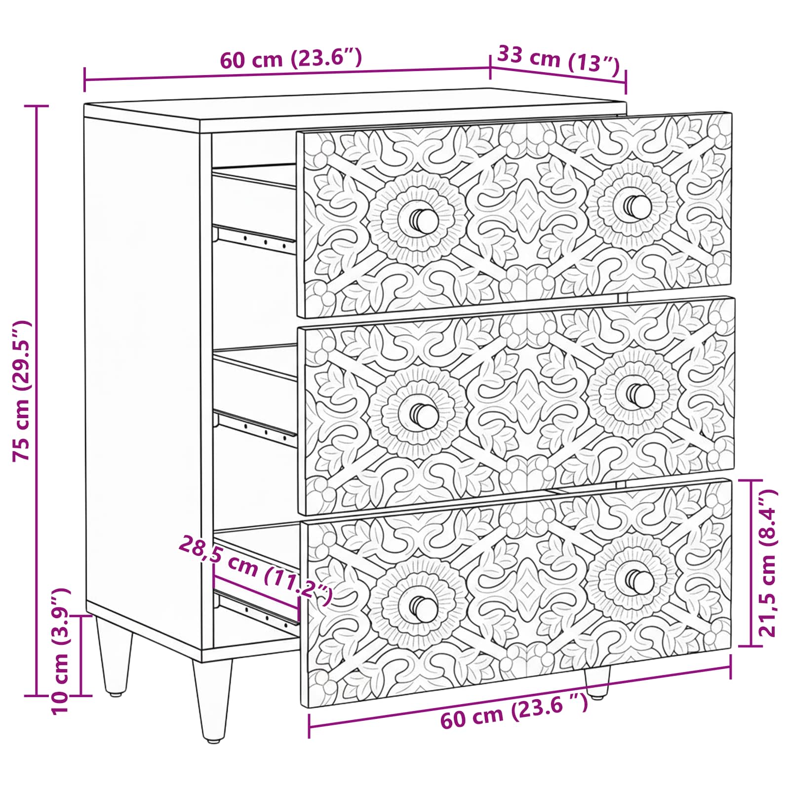 Μπουφές Αποθήκευσης Καφέ 60 x 33,5 x 75 εκ. Στερεό ξύλο μάνγκο - Pakobazaar