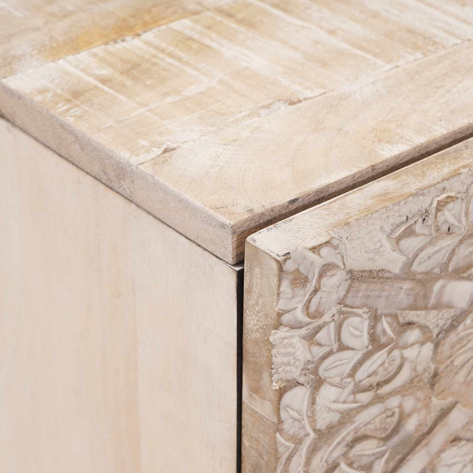 Κομοδίνο με συρτάρι Λευκό 40 x 33,5 x 46 εκ Στερεό ξύλο μάνγκο - Pakobazaar