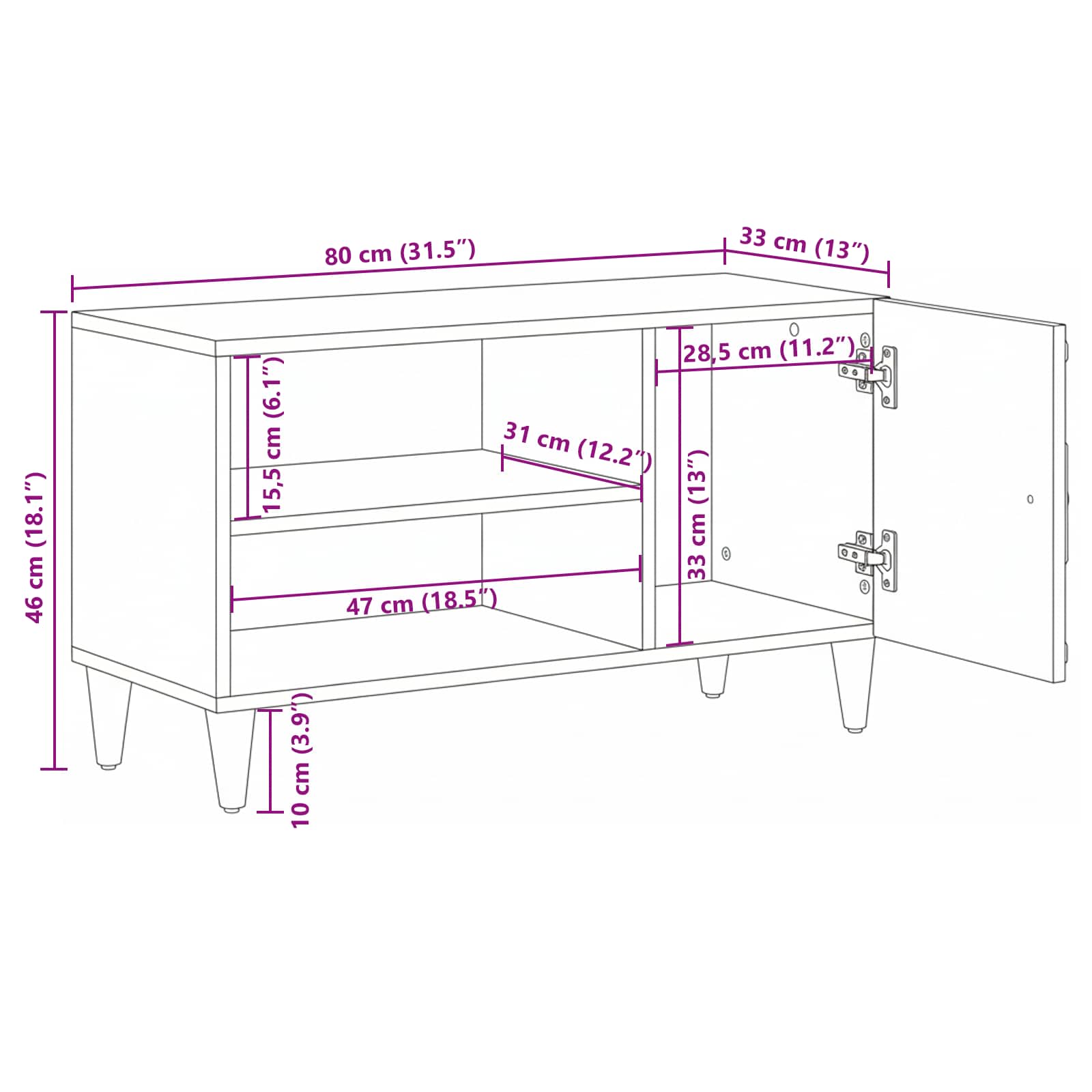 Ντουλάπι TV με πόρτα Λευκό 80 x 31,5 x 46 cm Στερεό ξύλο μάνγκο - Pakobazaar