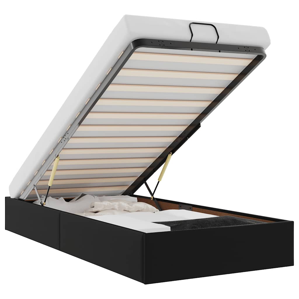 Οθωμανικό πλαίσιο κρεβατιού χωρίς στρώμα Μαύρο Συνθετικό δέρμα