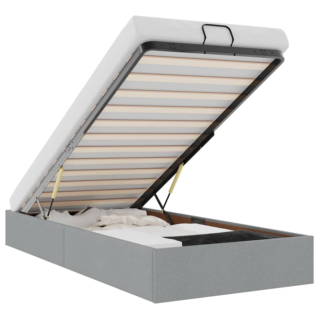 Οθωμανικό πλαίσιο κρεβατιού χωρίς στρώμα ανοιχτό γκρι ύφασμα