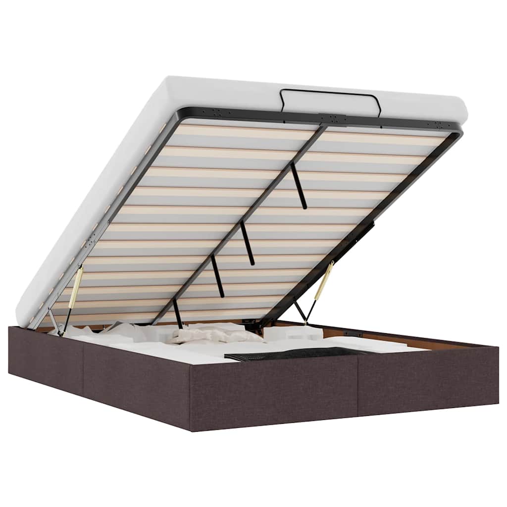 Οθωμανικό πλαίσιο κρεβατιού χωρίς στρώμα Σκούρο καφέ Ύφασμα