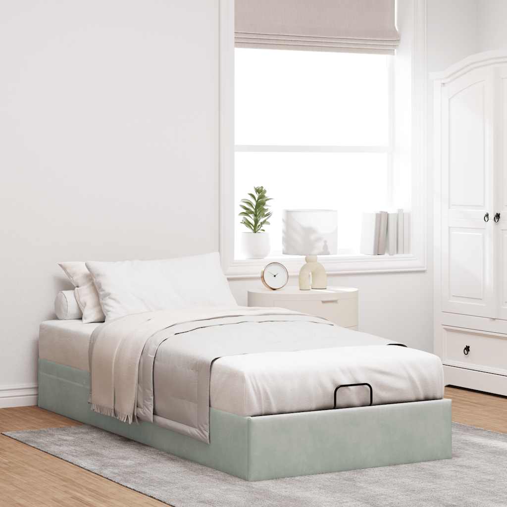 Οθωμανικό πλαίσιο κρεβατιού χωρίς στρώμα ανοιχτό γκρι βελούδο