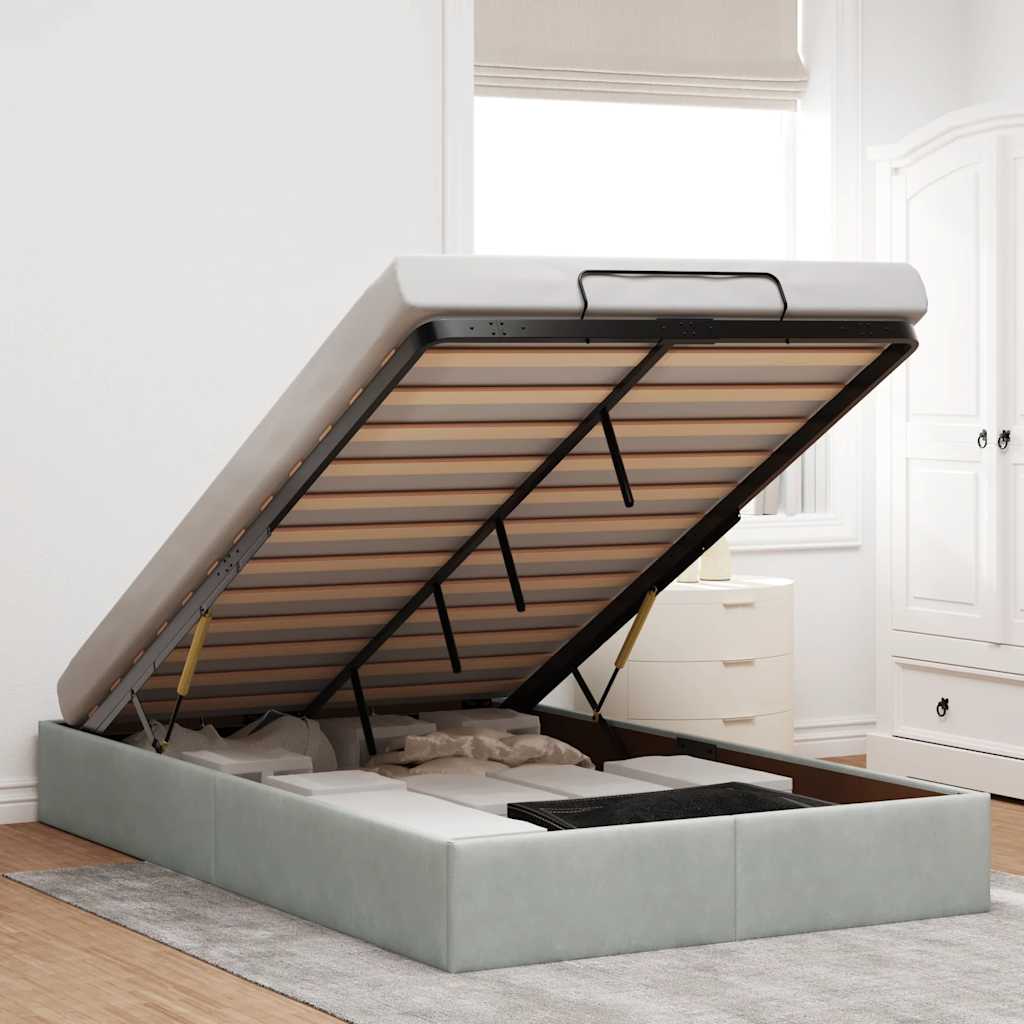 Οθωμανικό πλαίσιο κρεβατιού χωρίς στρώμα ανοιχτό γκρι Velvet - Pakobazaar