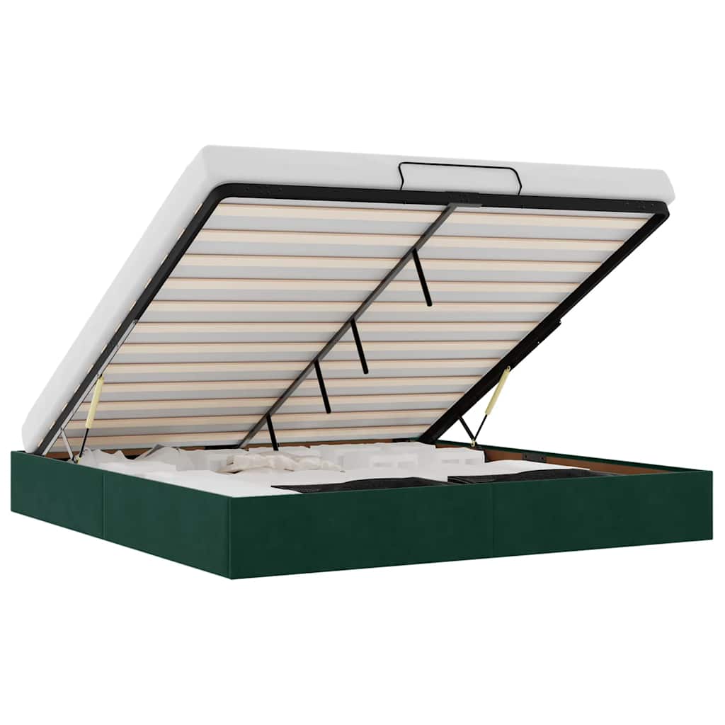 Οθωμανικό πλαίσιο κρεβατιού χωρίς στρώμα Σκούρο πράσινο Βελούδο