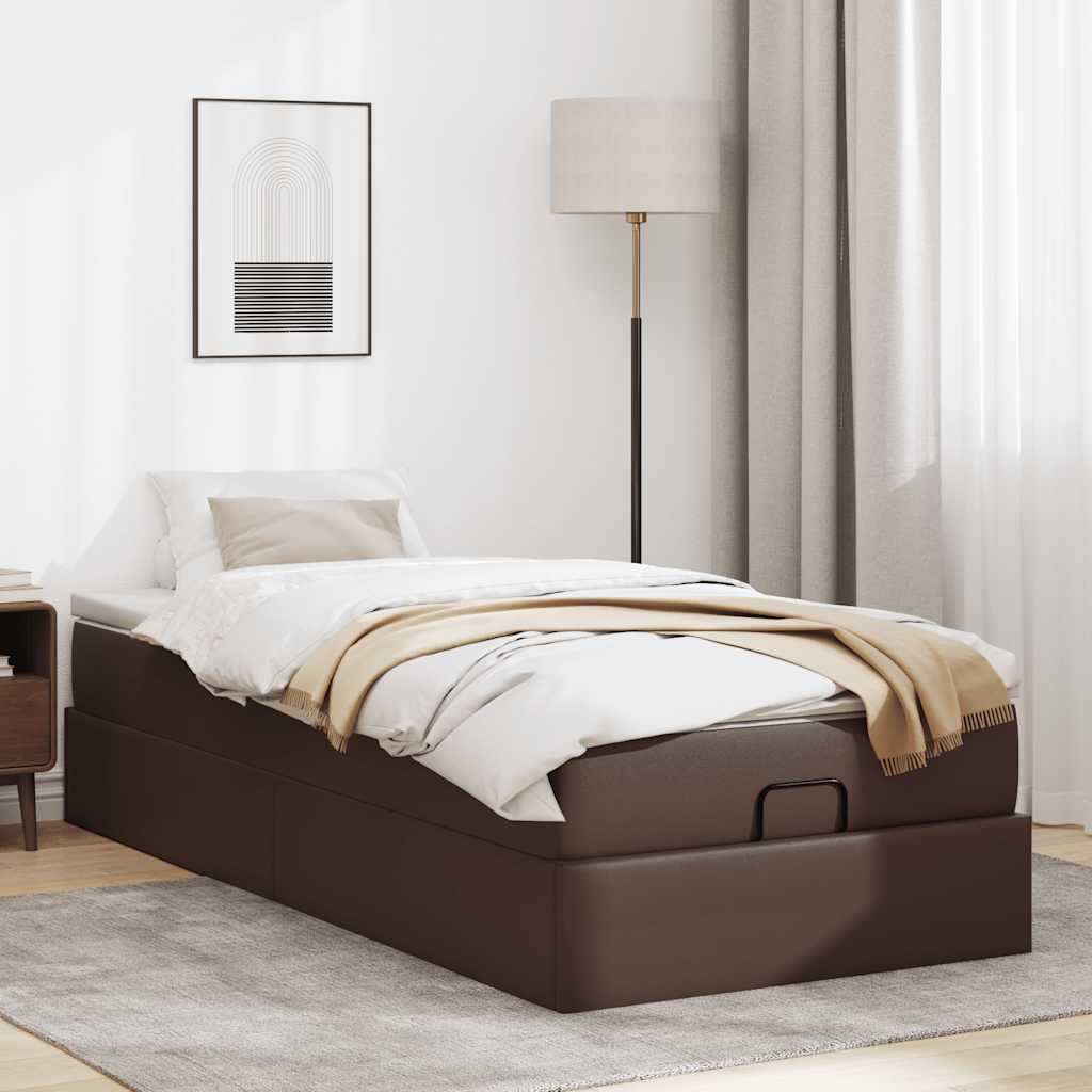 Οθωμανικό κρεβάτι με στρώμα καφέ 90x200cm Faux Leather