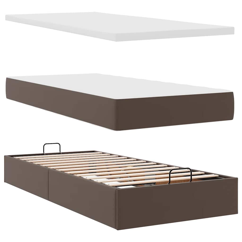 Οθωμανικό κρεβάτι με στρώμα καφέ 90x200cm Faux Leather