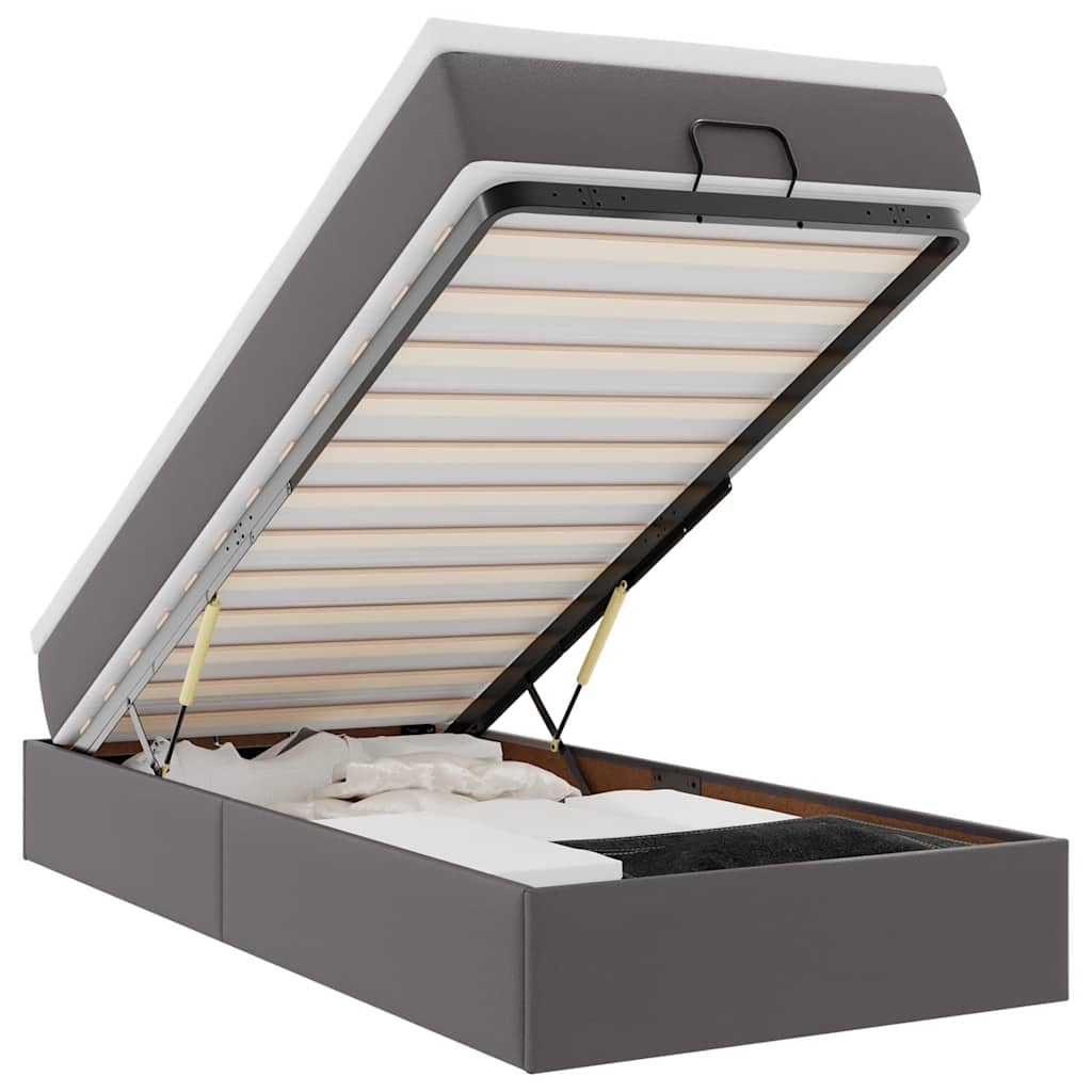 Οθωμανικό κρεβάτι με στρώμα Γκρι 90x200cm Faux Leather