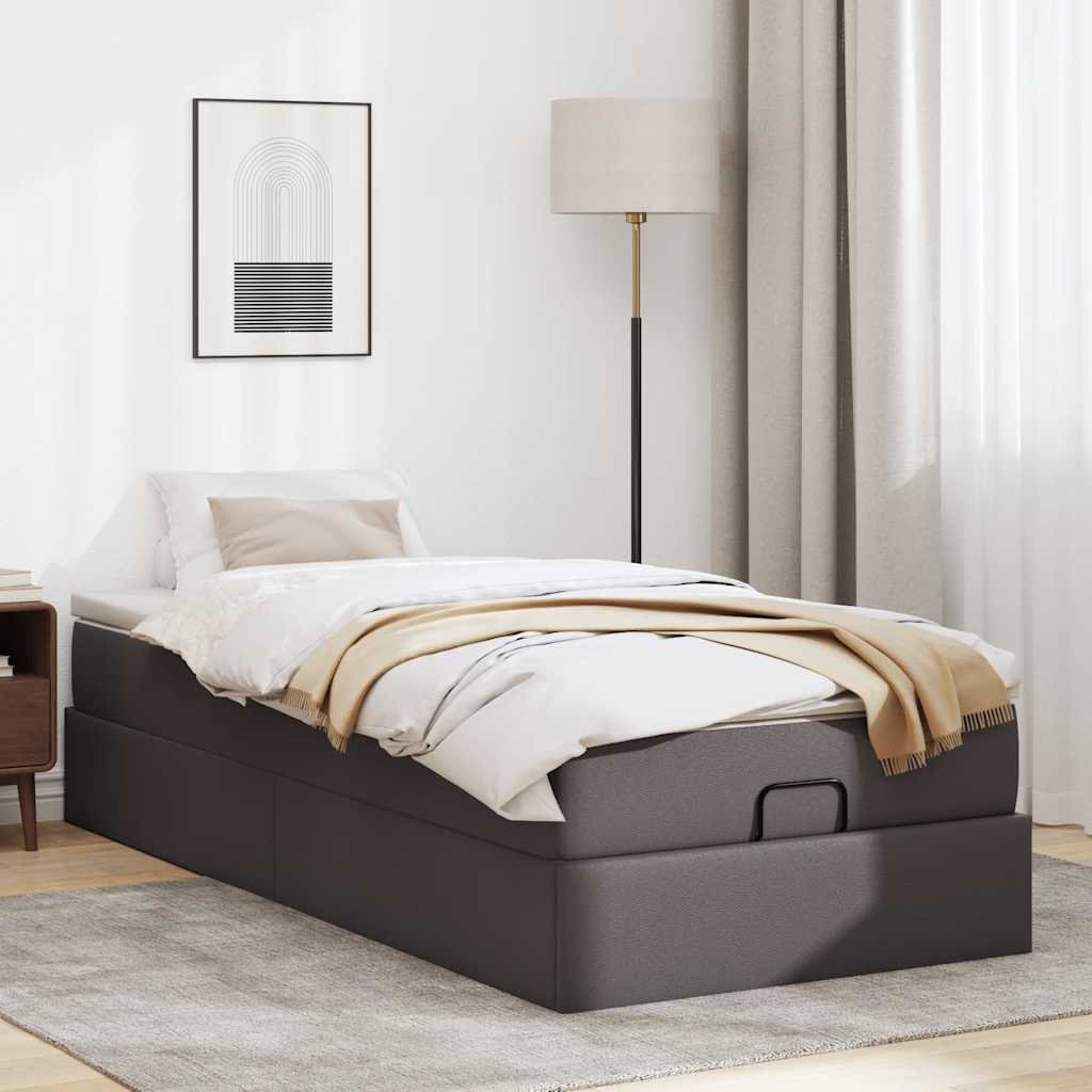 Οθωμανικό κρεβάτι με στρώμα Γκρι 100x200cm Faux Leather - Pakobazaar