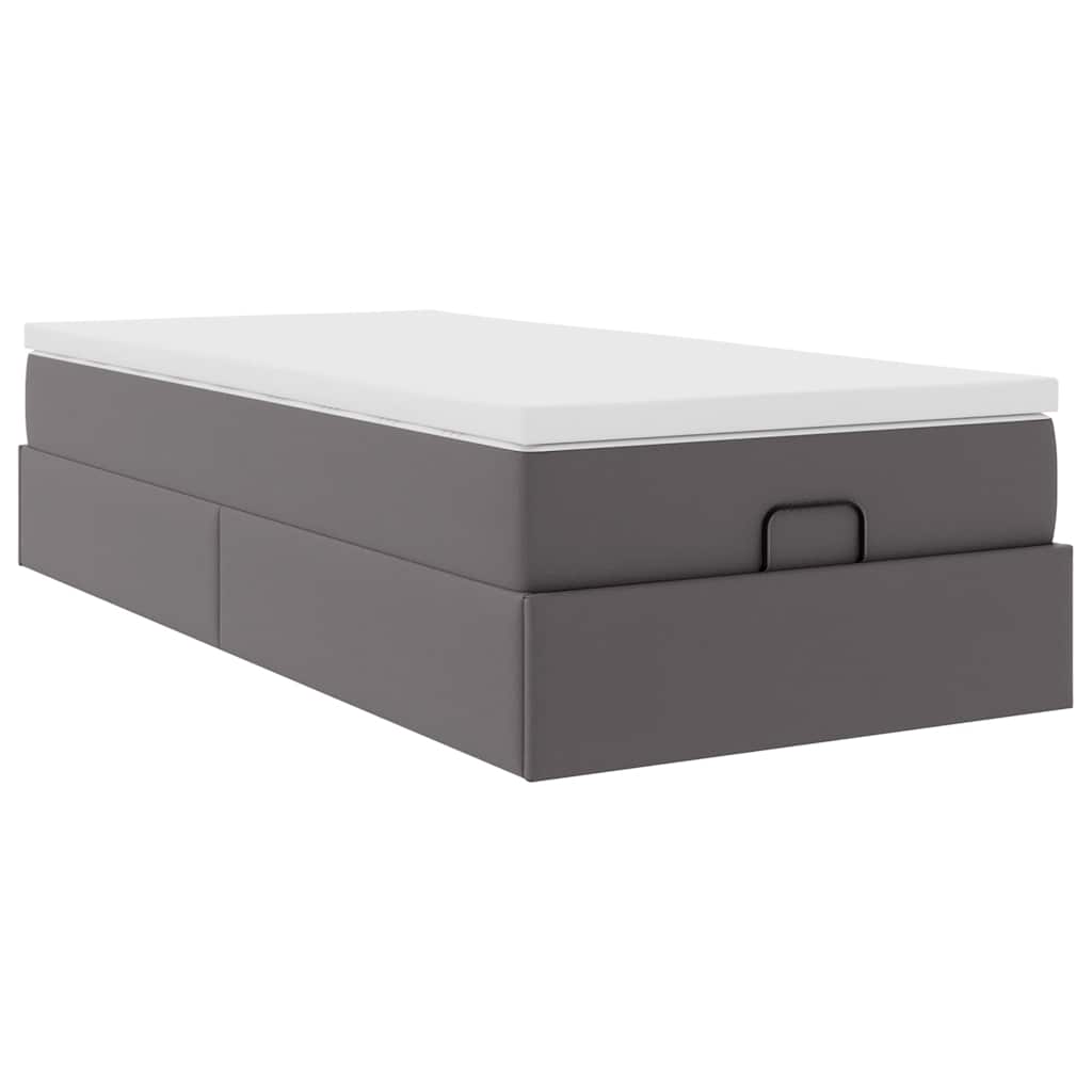 Οθωμανικό κρεβάτι με στρώμα Γκρι 100x200cm Faux Leather - Pakobazaar