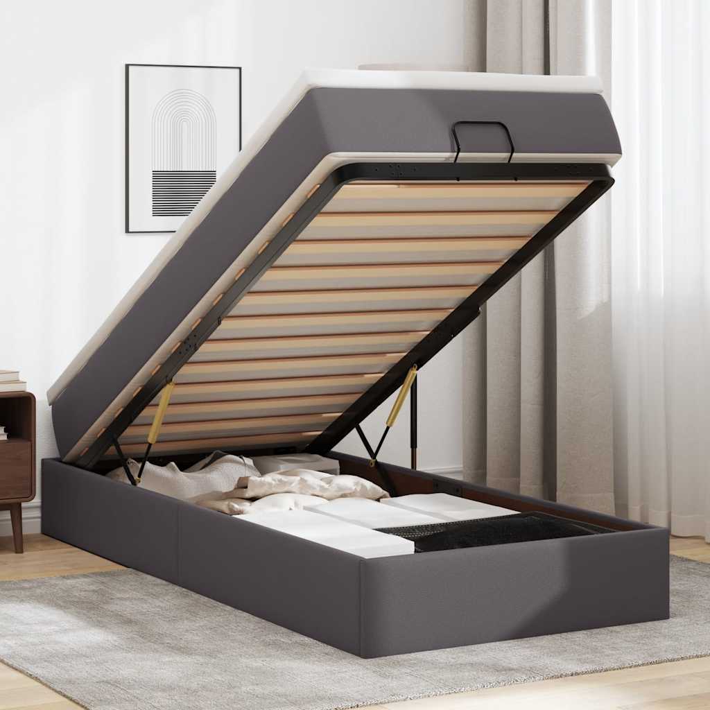 Οθωμανικό κρεβάτι με στρώμα Γκρι 100x200cm Faux Leather - Pakobazaar