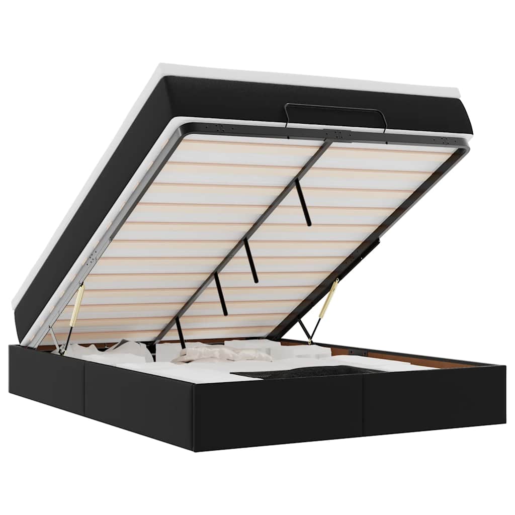 Οθωμανικό κρεβάτι με στρώμα Μαύρο 140x190cm Συνθετικό δέρμα