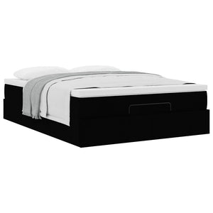 Οθωμανικό κρεβάτι με στρώμα Μαύρο 140x190cm Συνθετικό δέρμα