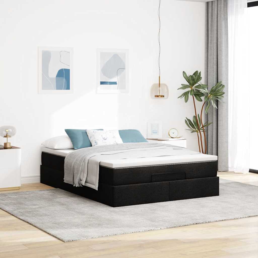Οθωμανικό κρεβάτι με στρώμα Μαύρο 140x200cm Faux Leather - Pakobazaar