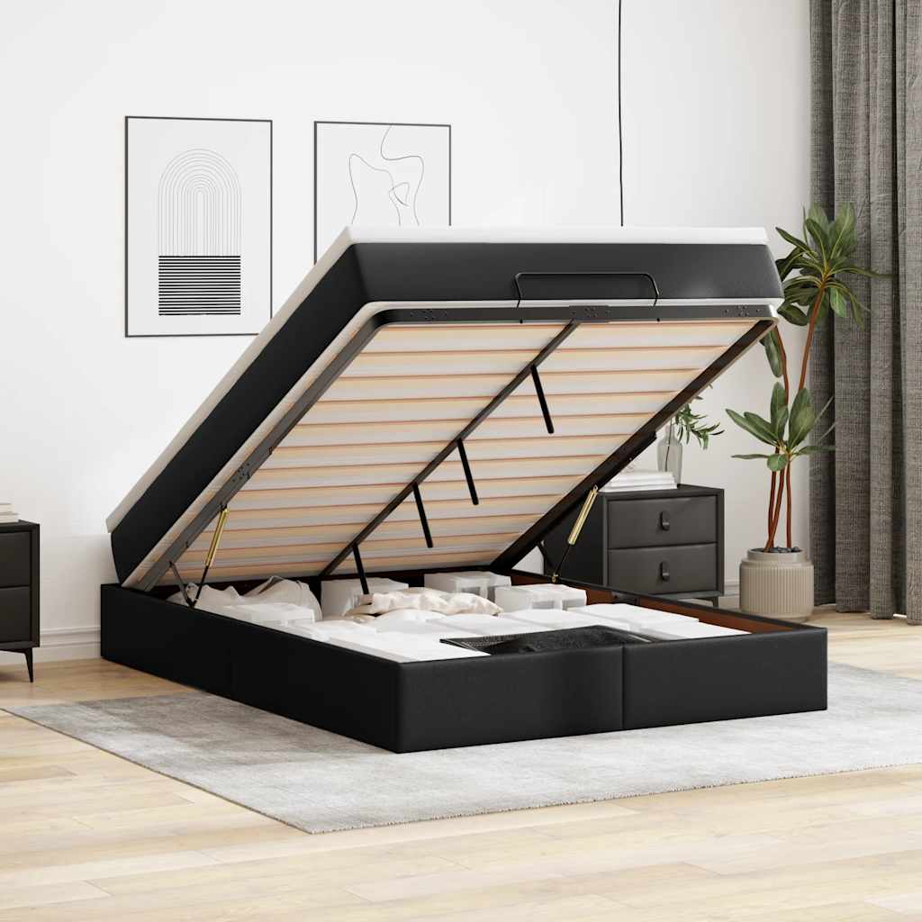 Οθωμανικό κρεβάτι με στρώμα Μαύρο 140x200cm Faux Leather - Pakobazaar
