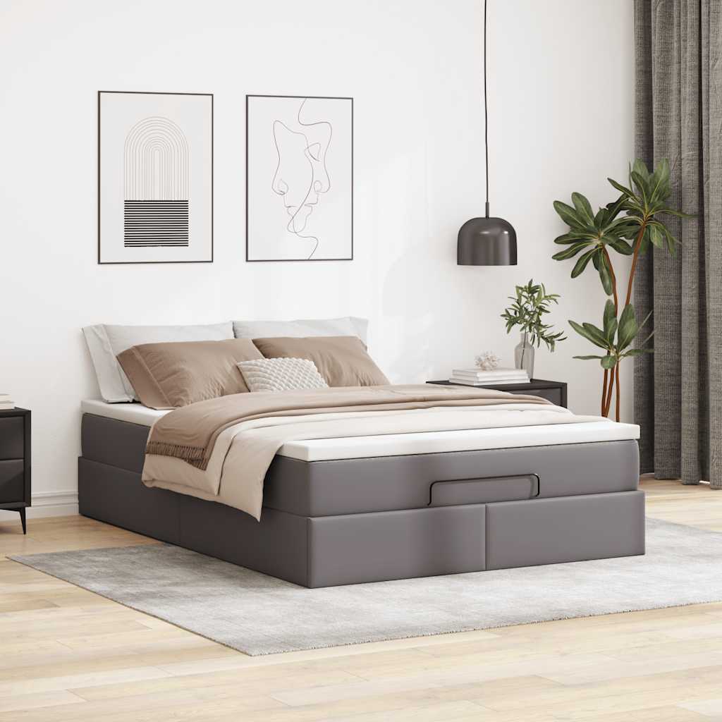 Οθωμανικό κρεβάτι με στρώμα Γκρι 140x200cm Faux Leather