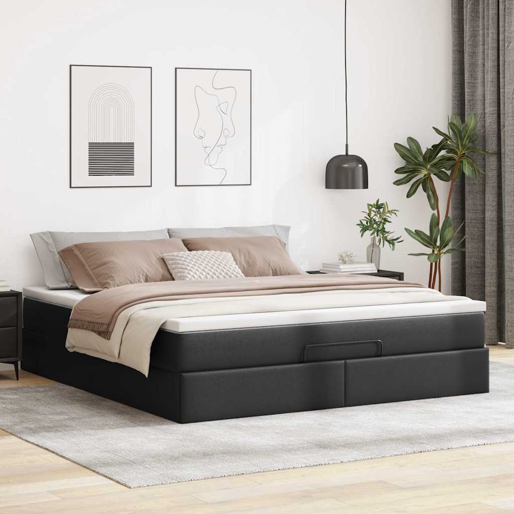 Οθωμανικό κρεβάτι με στρώμα Μαύρο 160x200cm Faux Leather - Pakobazaar
