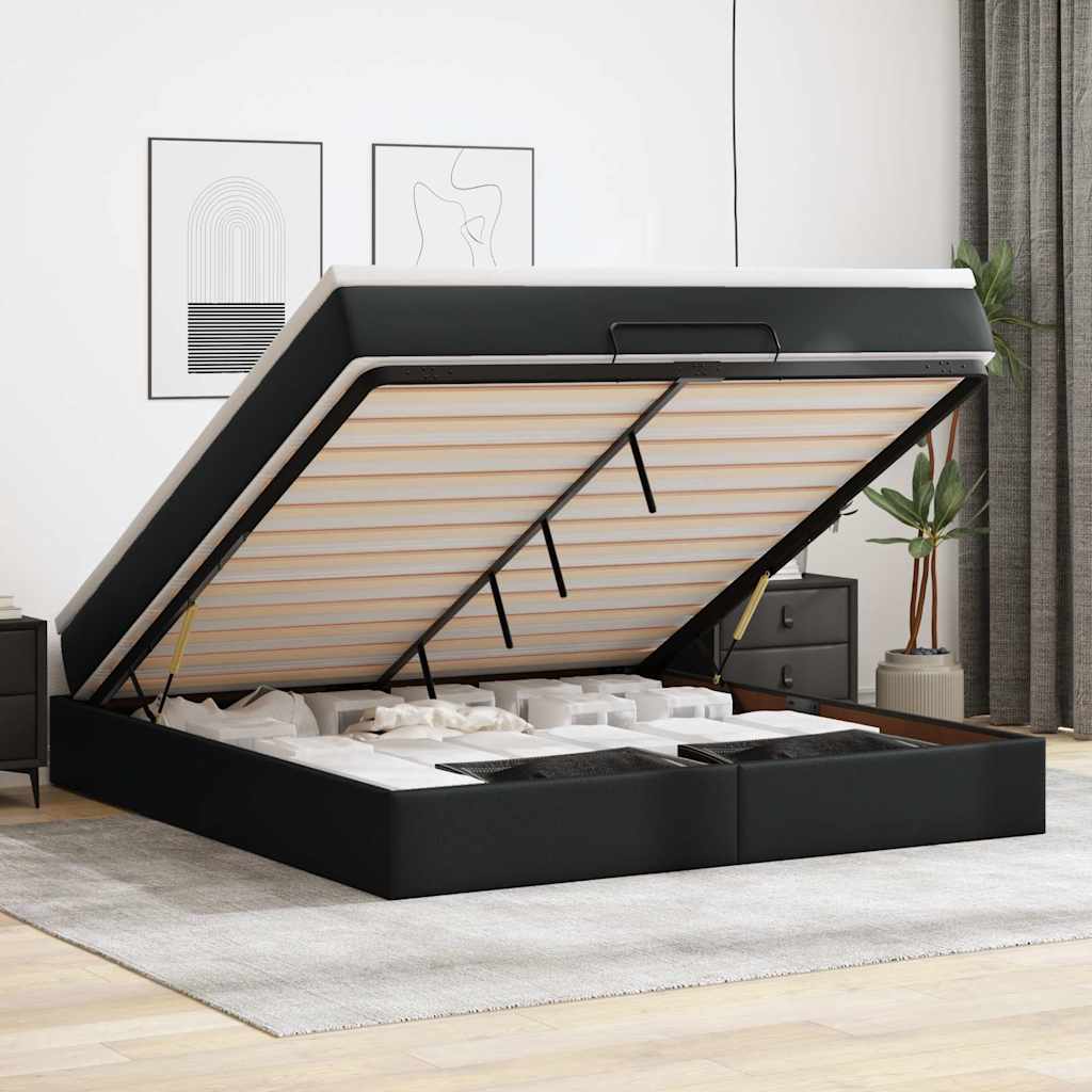 Οθωμανικό κρεβάτι με στρώμα Μαύρο 160x200cm Faux Leather - Pakobazaar